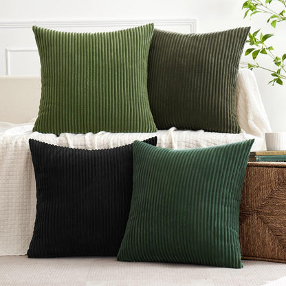 MIULEE Boho Farmhouse Sage Green Throw Pillow Covers 18x18 Inch Set of 4 Mordern Nordic Cushion Covers Soft Corduroy Spring Home Decor for Couch Bed Sofa Living Room Forest Green