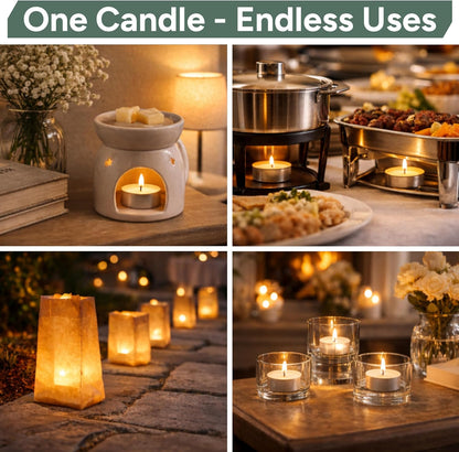 Zuvo Tea Lights Candles 8 Hour Burn (50 Pack) - Unscented White Tealight Candles, Long Burning Smokeless Tea Lights for Weddings, Home, Shabbat, Emergency - European Made, Lead-Free Cotton Wick