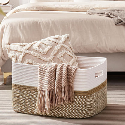 OIAHOMY Large Blanket Basket, 22”x17”x12” Rectangle Woven Baskets, Nursery Blanket Storage Living Room, Toy Storage With Handle, Large Baskets for Organizing-Gradient Yellow