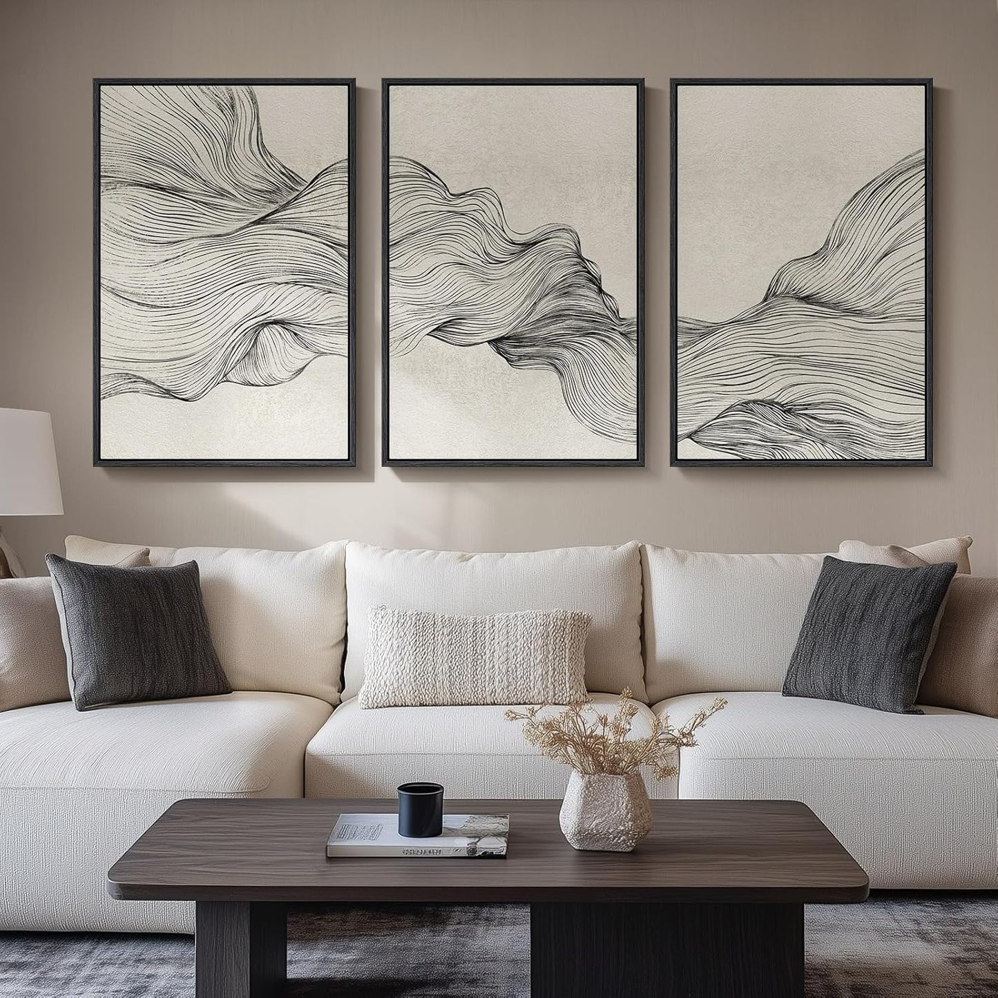 Large Framed Black and White Abstract Wall Art for Living Room, 3 Piece Big Modern Canvas Prints Paintings Artwork for Walls, Minimalist Abstract Art Pictures for Hallway, Office Wall Decor 24x36 In