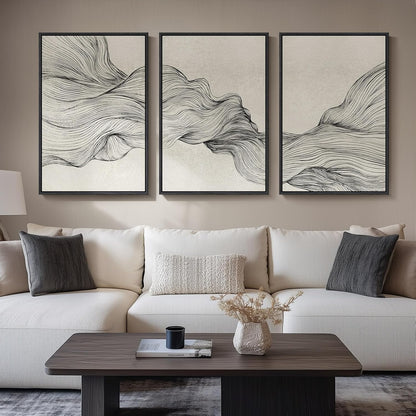 Large Framed Black and White Abstract Wall Art for Living Room, 3 Piece Big Modern Canvas Prints Paintings Artwork for Walls, Minimalist Abstract Art Pictures for Hallway, Office Wall Decor 24x36 In