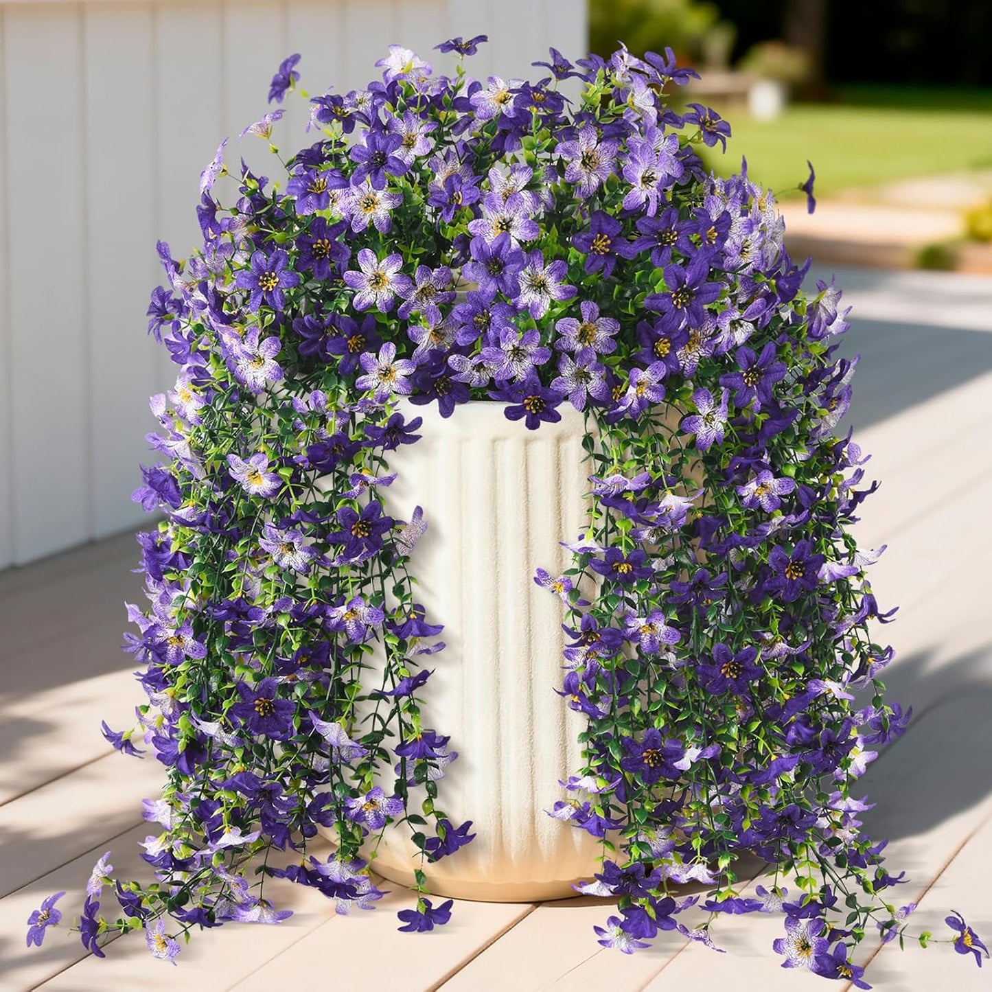 INQCMY Artificial Fake Hanging Flowers Plants for Outdoor Summer Decoration,2 PCS Faux Silk Daisy with Eucalyptus Leaves,UV Resistant Look Real for Outside Home Planter Porch Patio Balcony Yard Decor
