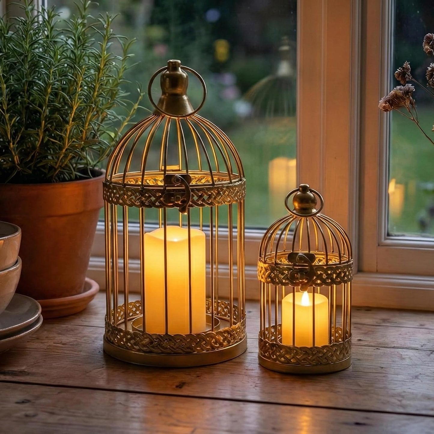 Vela Lanterns Bird Cage Decor Candle Holder Lantern Decorative Wedding Table Centerpiece Decorations, White, Small, Set of 4