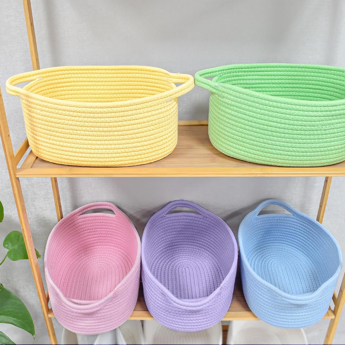 ABenkle Small Basket with Handles, Boho Decorative Rope Woven Dog Cat Toy Storage Bin Shelf Storage Organizer, Easter Christmas Gift Basket, 12"x8"x5", White