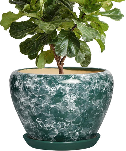 6 Inch Plant Pot - Ceramic Pots for Plants with Drainage Hole and Saucer, Round Succulent Planter Indoor Outdoor, Modern Flower Pot for Snake Plants, Home Decor, Gifts for Plant Lover, Blue
