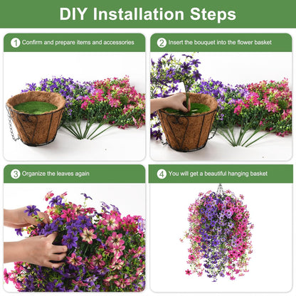 INQCMY Artificial Fake Hanging Plants Flowers Basket for Spring Summer Outdoor Outside Porch Decoration,UV Resistant Faux Silk Violet in Planter for Home Patio Balcony Garden Yard Decor(Red)