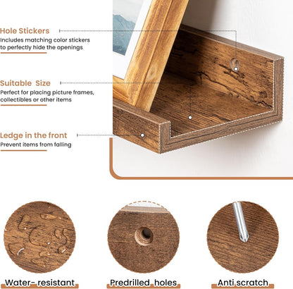 Fun Memories Picture Ledge Shelves Set of 2, 32 Inch Rustic Wall Mounted Floating Shelves with Lip for Home Storage and Décor in Bathroom, Kitchen, Nursery, Bedroom, Living Room, Walnut