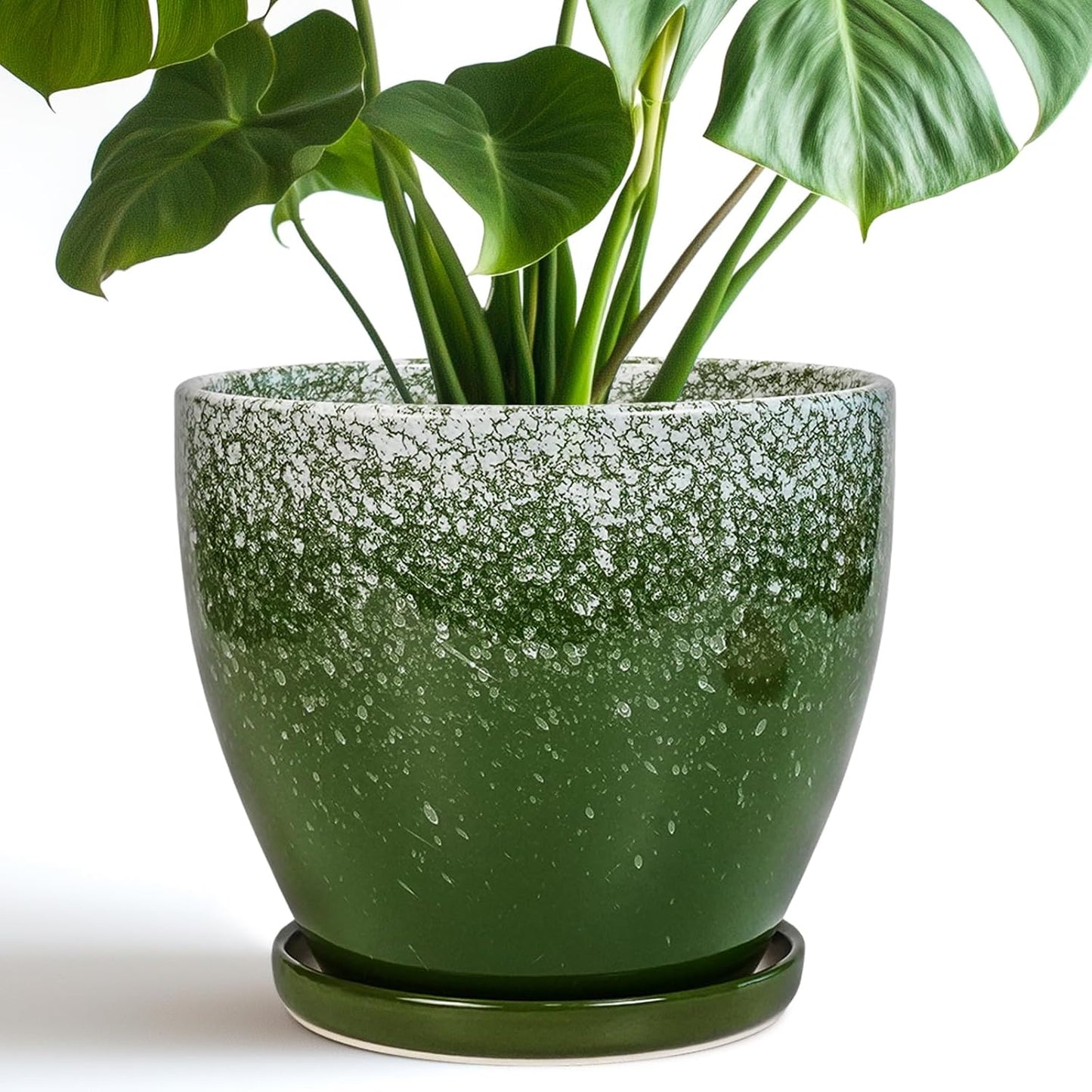 10 Inch Ceramic Planter Pot Round Plant Pot for Indoor Plants Outdoor Large Flower Pot with Drainage Hole and Saucer Blue