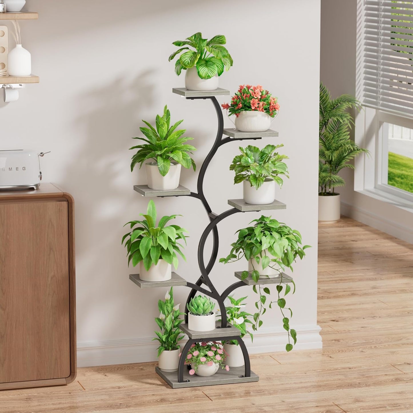 EVAWOO Plant Stand Indoor with Grow Light - 8 Tiered Plant Shelf Indoor, Corner Plant Stand, 49" Tall Plant Shelf with Lights for Indoor Growing, Lighted Flower Holder for Living Room, Balcony, Black