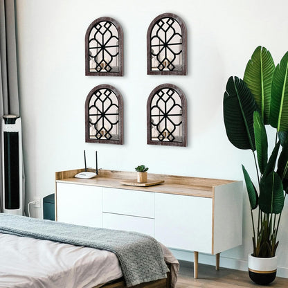 ZEXUIRU 4 Set. Rustic Wall Mirrors for Bedroom Bathroom Living Room Entryway Wood Farmhouse Square Easy to Hang Framed Decorative Accent Hanging Wall-Mounted Mirror Set for Living Room - Black
