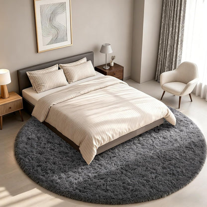 Ophanie Round Rugs 5Ft Ivory Circle Area Rug, Nursery Room Decor, Christmas Aesthetic Bedroom Home Circular Carpet 5 Foot, Fluffy Fuzzy Shag Plush Cream Living Room Rugs for Kids Boys Girls Teen Baby