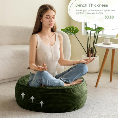 HIGOGOGO 6" Extra Thick Floor Pillow Cushion for Adults, Meditation Cushion Pillow, Large Square Floor Sitting, Tufted Corduroy Cover, for Tatami Living Room or Yoga, 22x22 Inch, 2Pack, Dark Grey