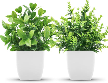 Der Rose 2 Pack Fake Plants Small Faux Artificial Small Potted Plants Indoor for Room Home Office Farmhouse Bathroom Decor