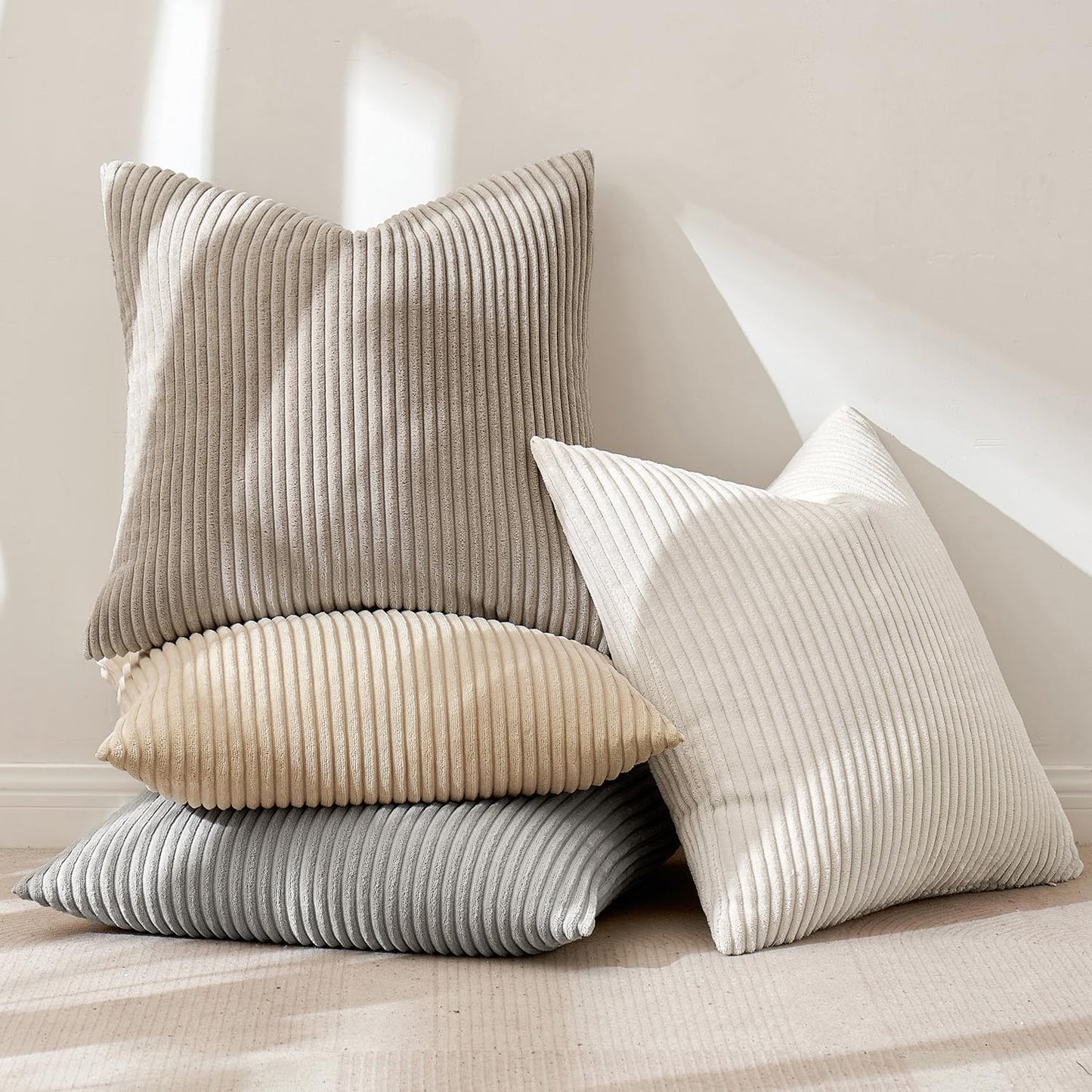 MIULEE Boho Farmhouse Sage Green Throw Pillow Covers 18x18 Inch Set of 4 Mordern Nordic Cushion Covers Soft Corduroy Spring Home Decor for Couch Bed Sofa Living Room Forest Green