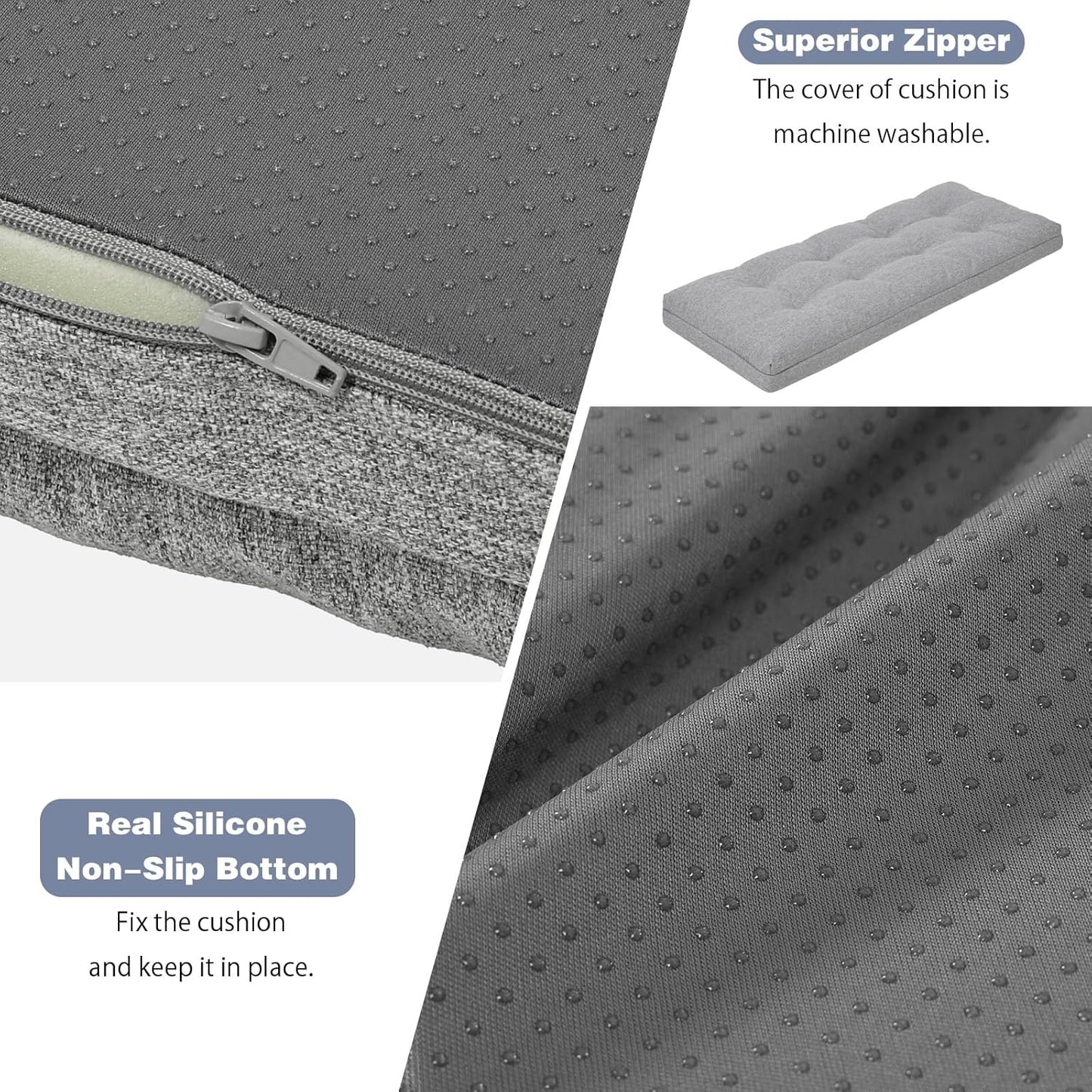 baibu 40 Inch Dual-Layer Patent Design Memory Foam Bench Cushion, Non-Slip Indoor Bench Cushion Standard Size Foam Pad with Machine Washable Cover (Dark Grey, 40x16x3in)