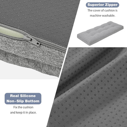 baibu 40 Inch Dual-Layer Patent Design Memory Foam Bench Cushion, Non-Slip Indoor Bench Cushion Standard Size Foam Pad with Machine Washable Cover (Dark Grey, 40x16x3in)