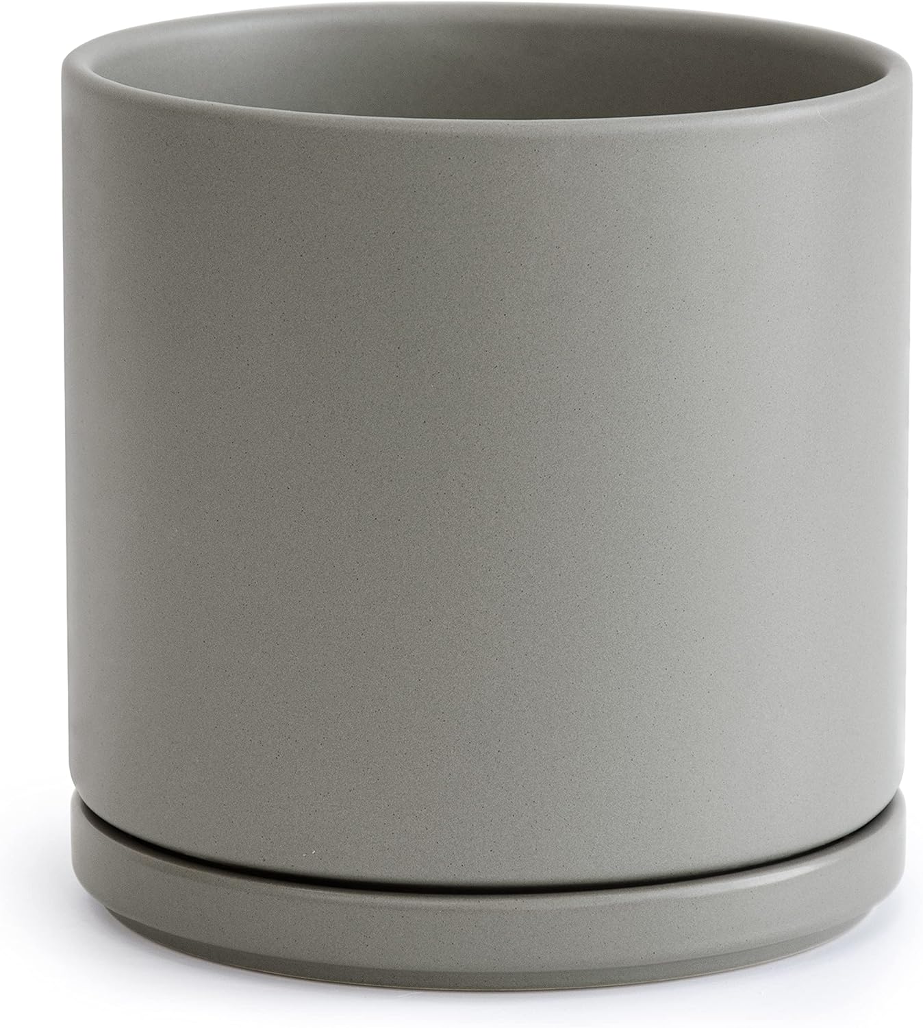 D'vine Dev 6.5 Inch Ceramic Planter Pot with Drainage Hole and Saucer, Indoor Cylinder Round Planter Pot, Olive, 94-O-C-J