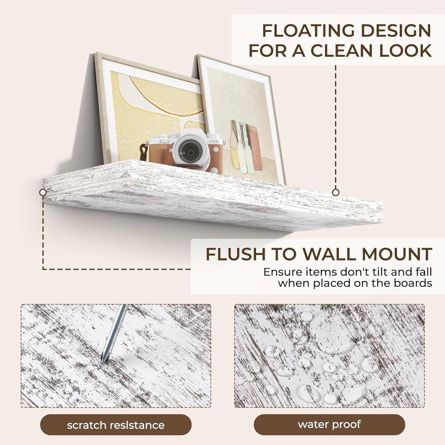RICHFOCUS 72Inch Floating Shelves for Wall 2 Pack Shelves for Bedroom|Kitchen|Bathroom Wall Mounted Rustic Wood Floating Shelf with Invisible Brackets for Books|Storage|Decor, Rustic Brown