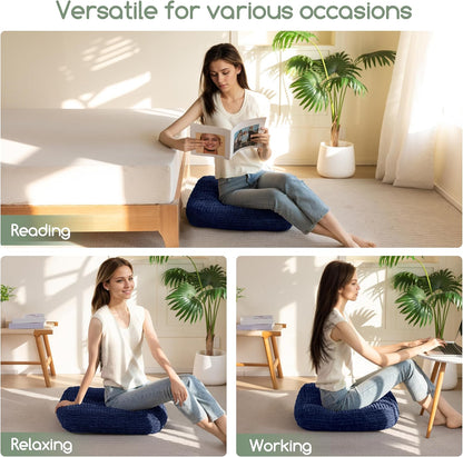 HIGOGOGO Floor Pillow Cushion for Adults, Meditation Cushion Pillow, Blended Corduroy Cover, Large Square Floor Sitting for Tatami Living Room or Yoga, 22x22 Inch, Beige