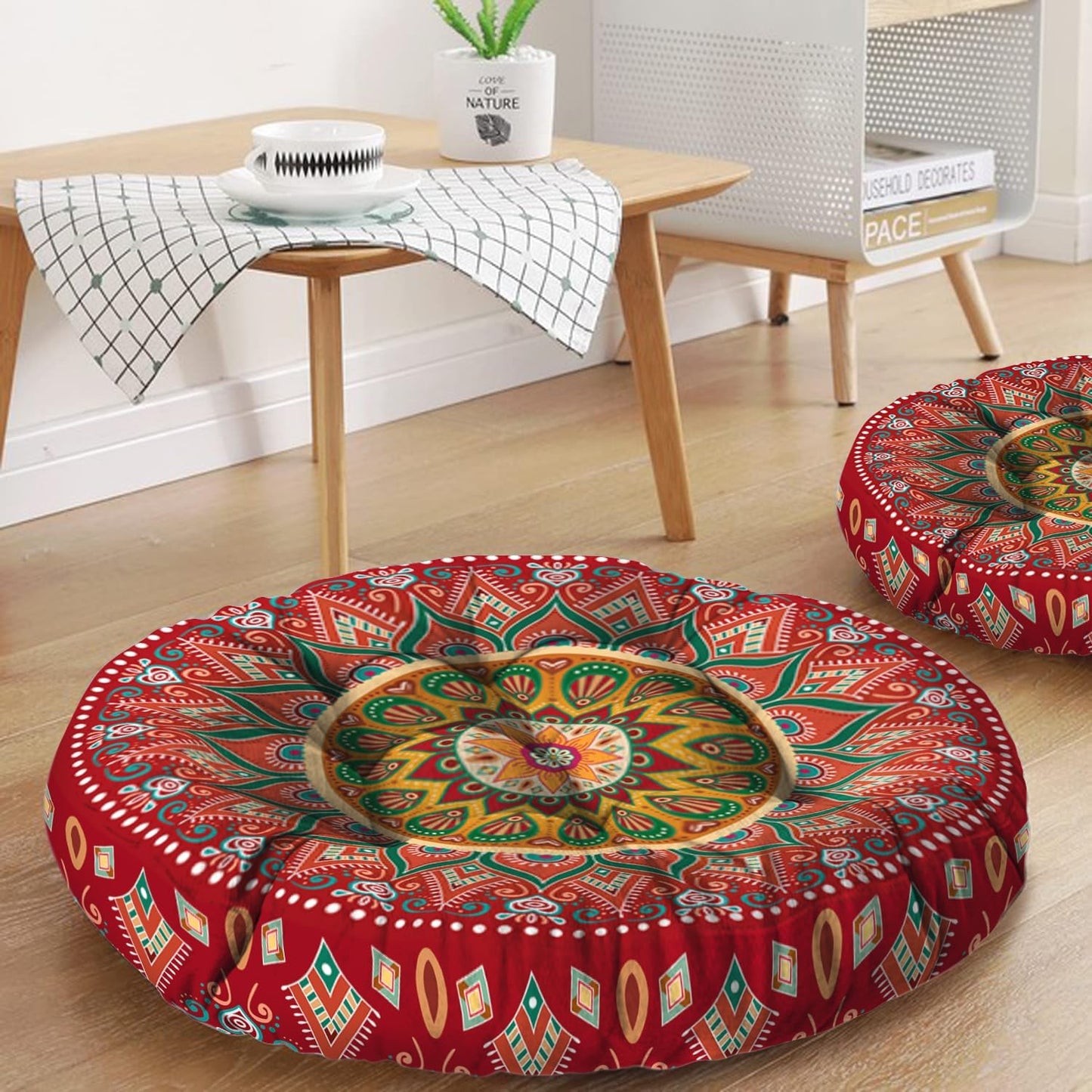 Mandala Meditation Cushion, Boho Meditation Mat, Meditation Pillows for Sitting on Floor, Cushions for Sitting in Home and Outdoor, Square Floor Pillow Cushion Seating for Yoga Accessories 22'' X 22''