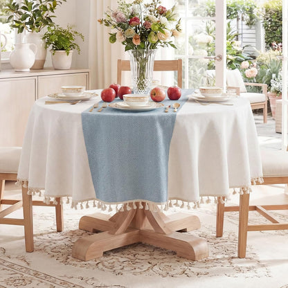 Softalker Outdoor Tablecloth Rectangle, Waterproof Linen Cotton Farmhouse Table Cloths with Tassel, Heavy Weight Wrinkle Free Boho Table Cover for Picnic Camping Dining - 55 x 70 Inch, Coffee Lines