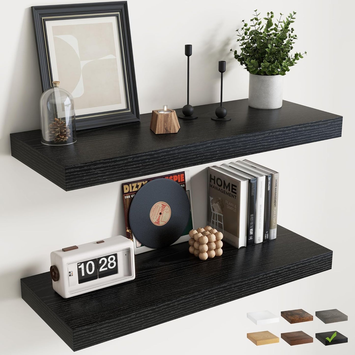 72 Inch Long Floating Shelves for Wall Set of 2, 12"D Wood Grain Bathroom Shelves with Invisible Brackets, Easy Install Engineered Wood Storage Shelves for Kitchen, Living Room, Bedroom, Black Finish