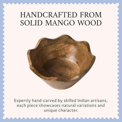 Mela Artisans 12-Inch Mango Wood Scalloped Bowl - Hand-Finished Decorative Serving and Fruit Bowl with Natural Grain for Kitchen Counter, Snacks, Desserts, Bread and Home Decor Centerpiece