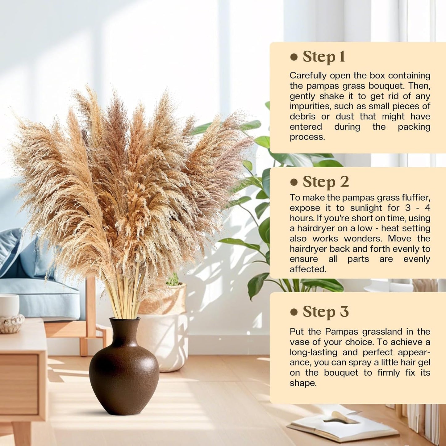 Pasuvsigt 12pcs 40'' Dried Pampas Grass Decor - Tall-Large Pampas Grass - Natural Beige - Boho Home Decor