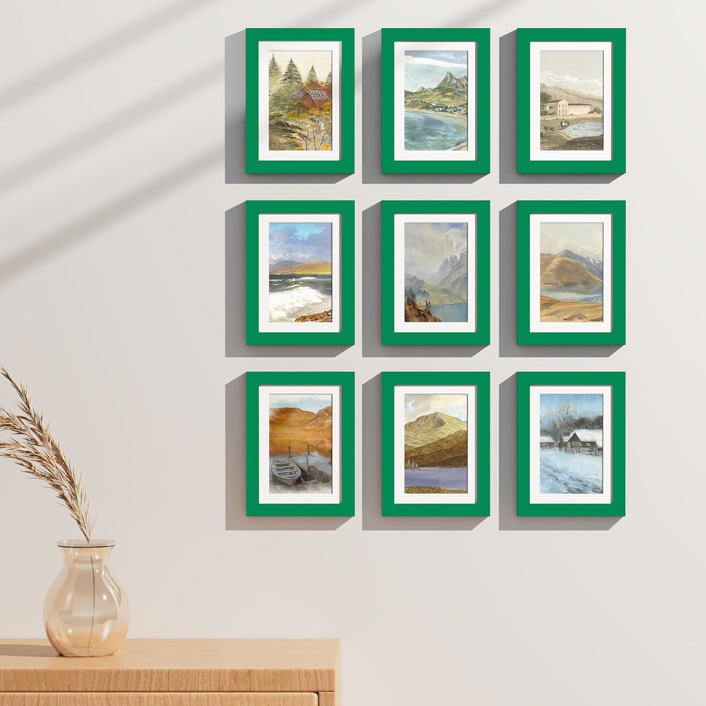 Vittanly 8x10 Picture Frames Set of 9, Shatter Resistant Plexiglass, Display 5x7 Pictures with Mat or 8x10 without Mat, Photo Frames for Wall or Tabletop, Engineered Wood, Black - Colors B