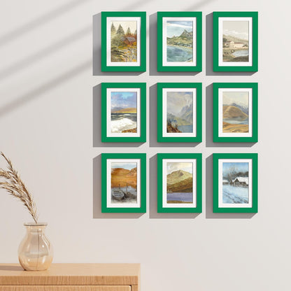 Vittanly 8x10 Picture Frames Set of 9, Shatter Resistant Plexiglass, Display 5x7 Pictures with Mat or 8x10 without Mat, Photo Frames for Wall or Tabletop, Engineered Wood, Black - Colors B