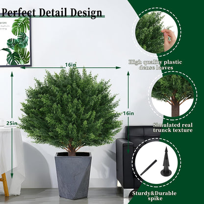 Artificial Lavender Topiary Ball Trees, 2 Set of UV Resistant Fake Evergreen Shrubs Bushes Plants with Ground Spike, Fake Plants for Outdoor Indoor Front Porch Garden