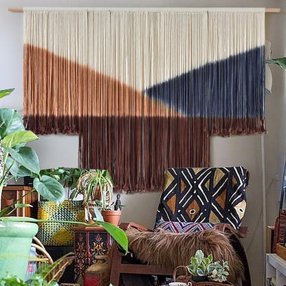 Jakalin Macrame Wall Hanging Dip Dyed Fiber Macrame Wall Decor Boho Cord Living Room Wall Art 57" Wx43 L