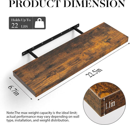 BAYKA Floating Shelves for Wall, Set of 3, Wall Mounted Rustic Wood Shelves for Bathroom, Bedroom, Living Room, Kitchen, Small Hanging Shelf for Books/Storage/Room Decor, Walnut-Like, 15.7in