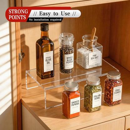 Sezanrpt Acrylic Shelf Riser 12x4.7x3 pack of 2, Desktop Rectangular Acrylic Tray Pedestal Stand for Funko Pop Figure, Bags, 12x4.7x3 Inch
