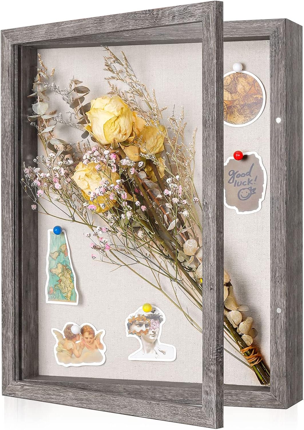 Califortree 8x10 Shadow Box Frame with Linen Back - Sturdy Rustic Memory Display Case of Flower, Pictures, Medals and More, White