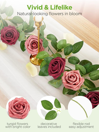 InnoGear Artificial Flowers, 50 Pcs Dark Red Foam Fake Roses Bulk with Stems for Mother's Gift Decoration Celebration DIY Wedding Bouquets Centerpieces Bridal Shower Party Christmas Tree