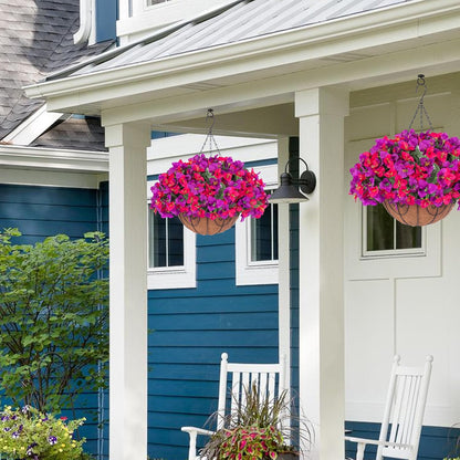 Artificial Hanging Flowers Faux Plants Basket for Outdoors Spring Summer Decor, Fake Silk Bougainvillea in Planter Outdoor Look Real UV Resistant Faux Flower for Outside Porch Patio Garden Home, White