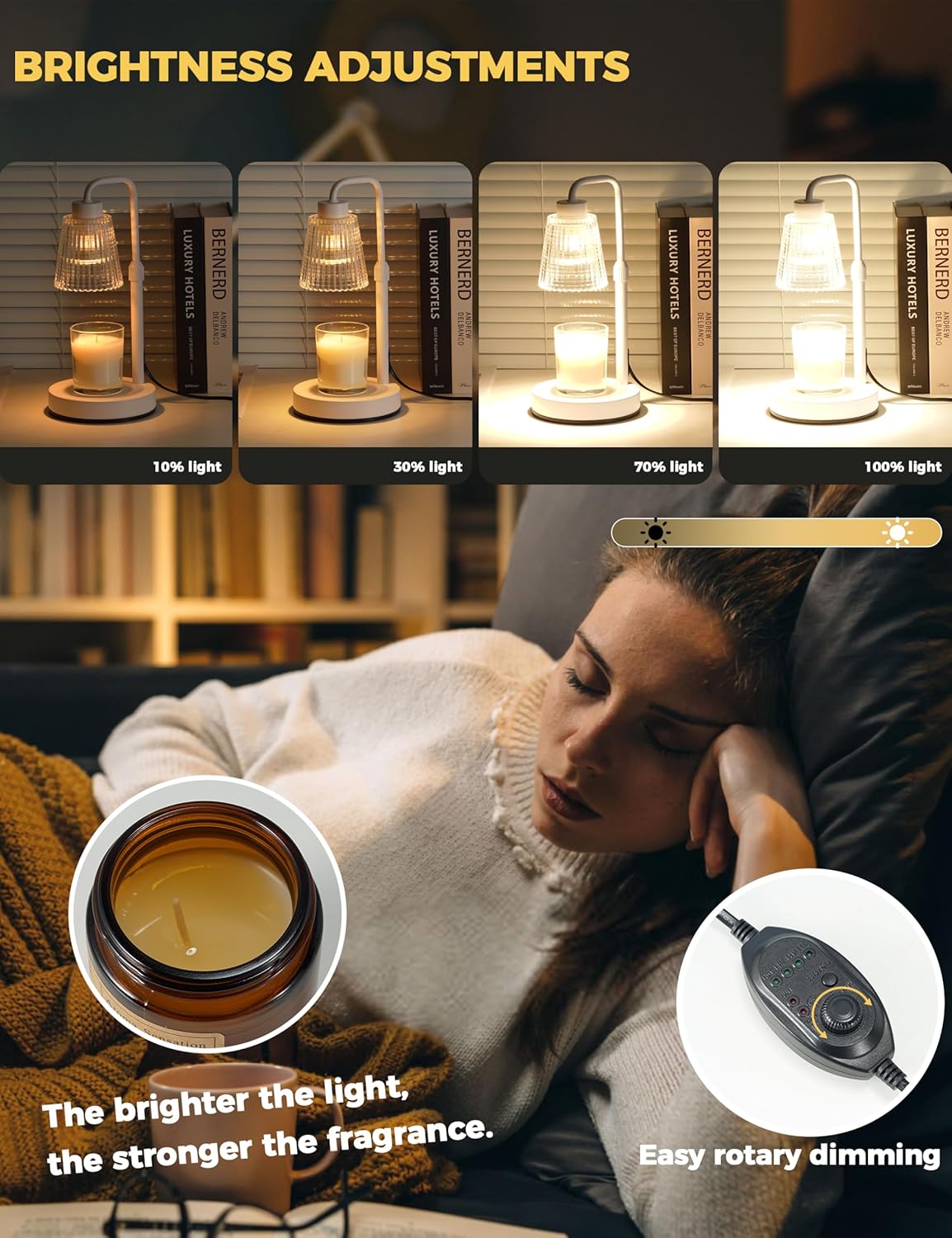 GODONLIF Candle Warmer Lamp with Timer Dimmable, Birthday Gifts for Women Mom, House Warming Gifts New Home Decor, Wax Melt Warmer for Jar Candles with 2 Bulbs