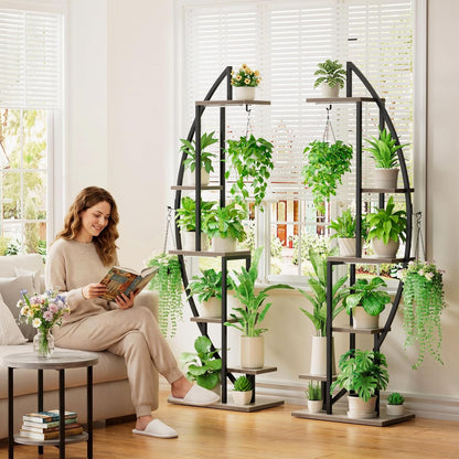 BACEKOLL Plant Stand Indoor with Grow Lights, 6 Tiered Tall Plant Shelf, 63" Metal Plant Stand for Indoor Plants Multiple, Half-Moon Plant Rack Display Shelf, 2 Pcs Plant Holder for Living Room, Patio