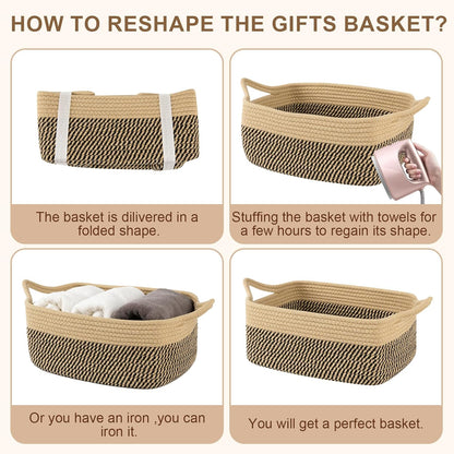 OIAHOMY Woven Basket, Gift Basket Empty with Gift Bags and Ribbons, Rope Baskets for Baby Showers, Storage Baskets with Handles for Nursery, Pet Toy Organizer - White