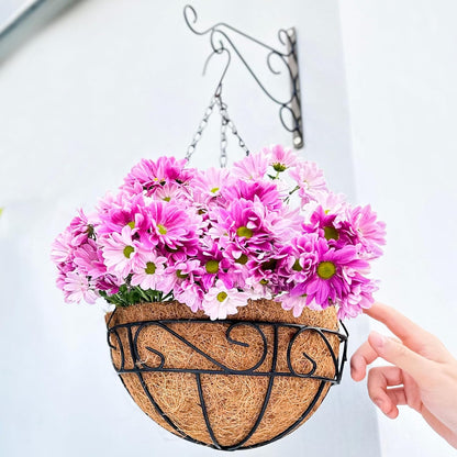 LaLaGreen Hanging Planter for Outdoor Plants (12 Inch, 2 Pack) Hanging Baskets with Coco Liner, Black Metal Wire Flower Basket Pots with Hook Hanger Balcony Porch Farmhouse Country Style Garden Decor