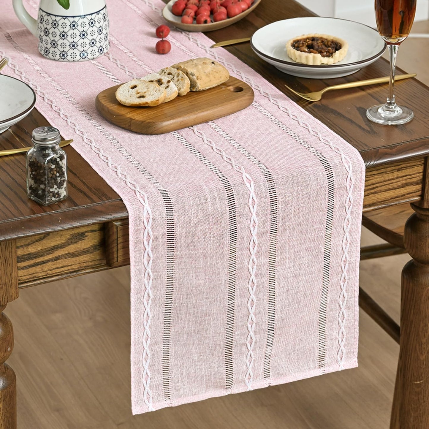 Artoid Mode Beige Rustic Cotton Linen Table Runner, Seasonal Embroidered Hollow Kitchen Dining Table Decoration for Home Party Decor 13x72 Inch