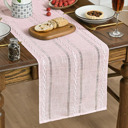 Artoid Mode Beige Rustic Cotton Linen Table Runner, Seasonal Embroidered Hollow Kitchen Dining Table Decoration for Home Party Decor 13x72 Inch