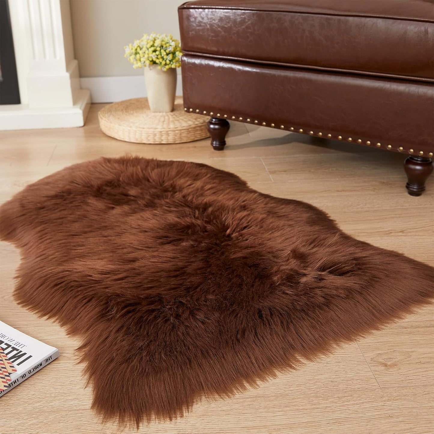 EasyJoy Ultra Soft Fluffy/Fuzzy Shaggy Area Rug Faux Fur Chair Cover Seat Pad for Bedroom Floor Sofa Living Room (2 x 6 ft Sheepskin, Beige)