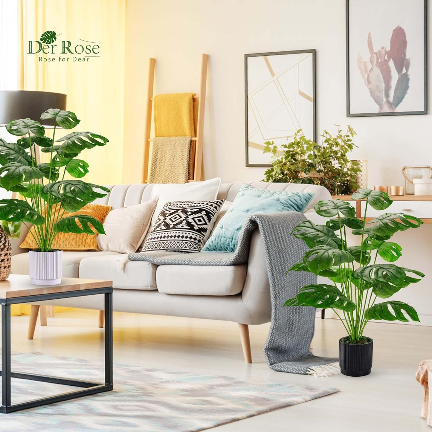 Der Rose 28" Fake Plants Large Artificial Monstera Faux Potted Plants Indoor Tall for Outdoor Living Room House Floor Front Porch Tree Decor