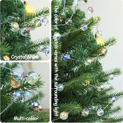 LEFERS 9.8Ft Crystal Glass Balls Christmas Garland,48 Beads 16mm Faceted Prism Beads Strands Hanging Ornament Decoration for Christmas Tree Centerpieces Wedding Party (Gold)