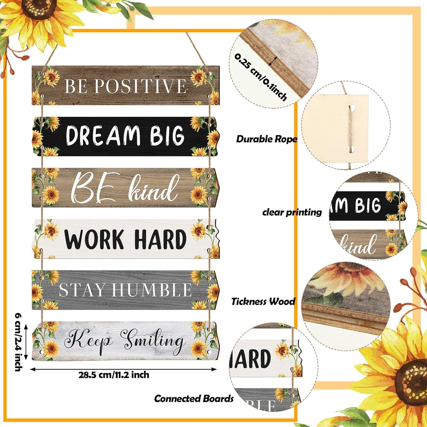 6 Pieces Rustic Wall Hanging Plaque Sign Inspirational Wall Art Farmhouse Wooden Door Signs Positive Plaque with Quotes Motivational Quote Decor for Office Bedroom Living Room(Retro Style)