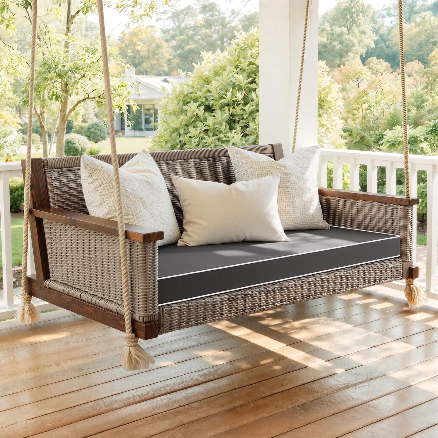 MIULEE Navy Blue 48 x 18 x 3 Outdoor Bench Cushion Waterproof Patio Chair Cushion with Adjustable Straps Set of 1 for Swing Patio Furniture 3-Year Color Fastness Garden Sofa Couch