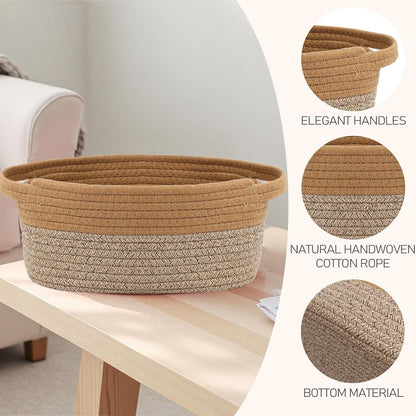 JMvicyroam Woven Basket,Small Rope Storage Bin with Handles & Ribbon Bag, Organizer for Shelves Closets,Gift Basket Empty for Birthday,Books,Dog Toys,White