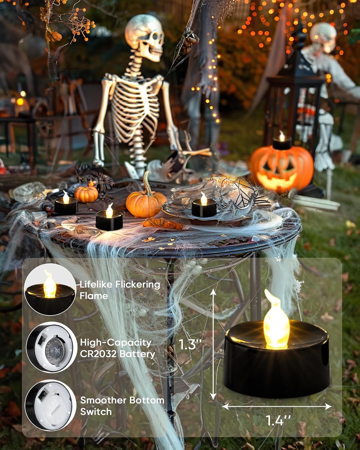 merrynights LED Candles, Tea Lights Candles Battery Operated Bulk, 50-Pack Long-Lasting 200 Hours Flameless Tealight Candles, Realistic Tea Lights for Christmas Halloween Wedding, 1.5'' D X 1.25'' H